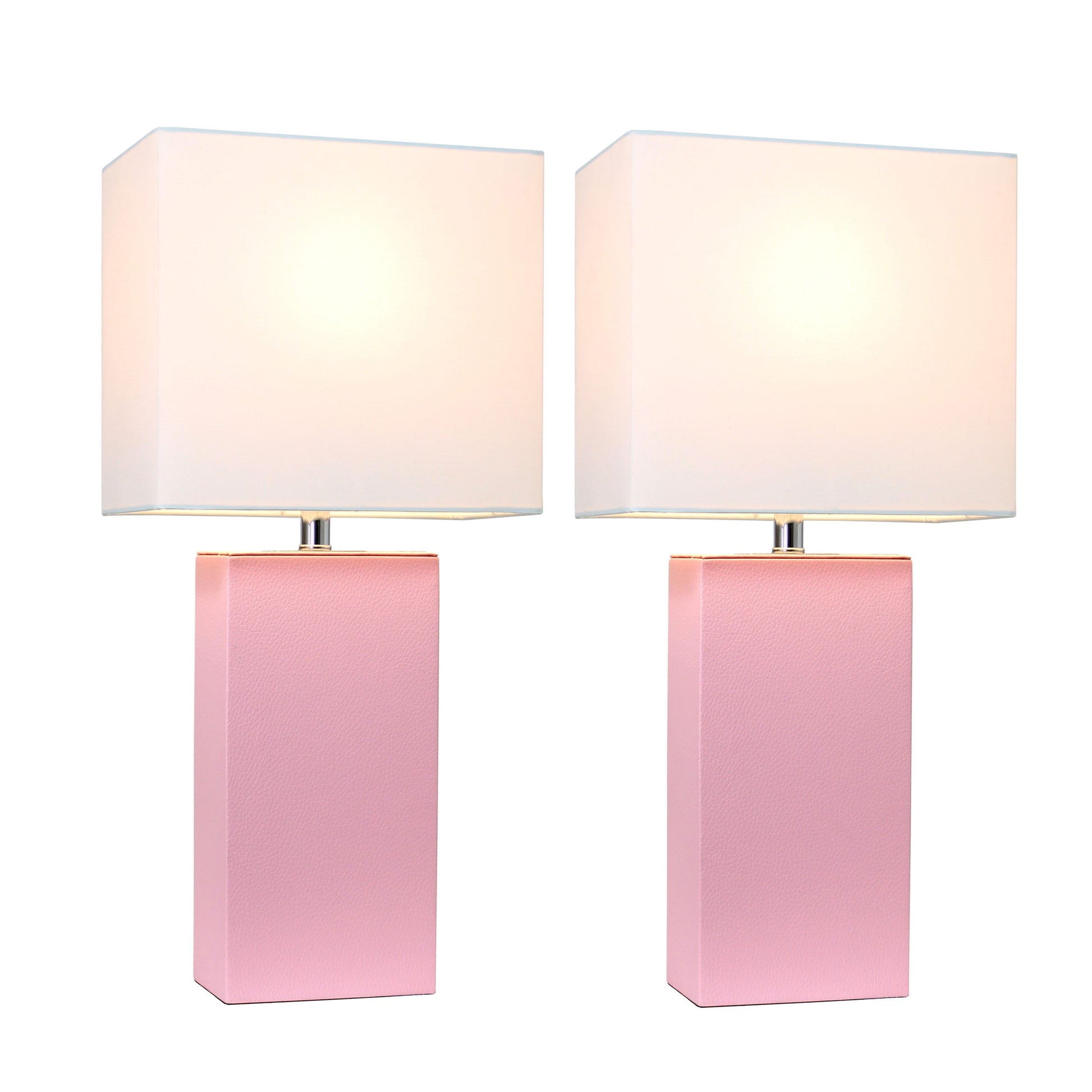 All The Rages Elegant Designs White Fabric Shades And Pink Finish 2 Pack Modern Leather Table Lamps
