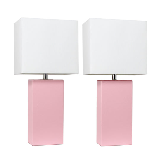 All The Rages Elegant Designs White Fabric Shades And Pink Finish 2 Pack Modern Leather Table Lamps