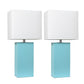 All The Rages Elegant Designs White Fabric Shades & Aqua Finish 2-Piece Modern Leather Table Lamps