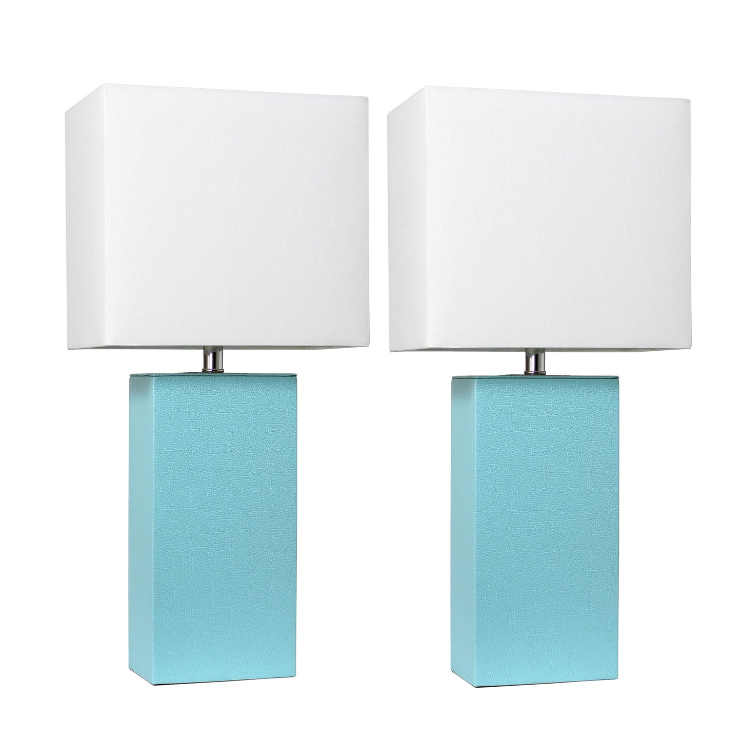 All The Rages Elegant Designs White Fabric Shades & Aqua Finish 2-Piece Modern Leather Table Lamps