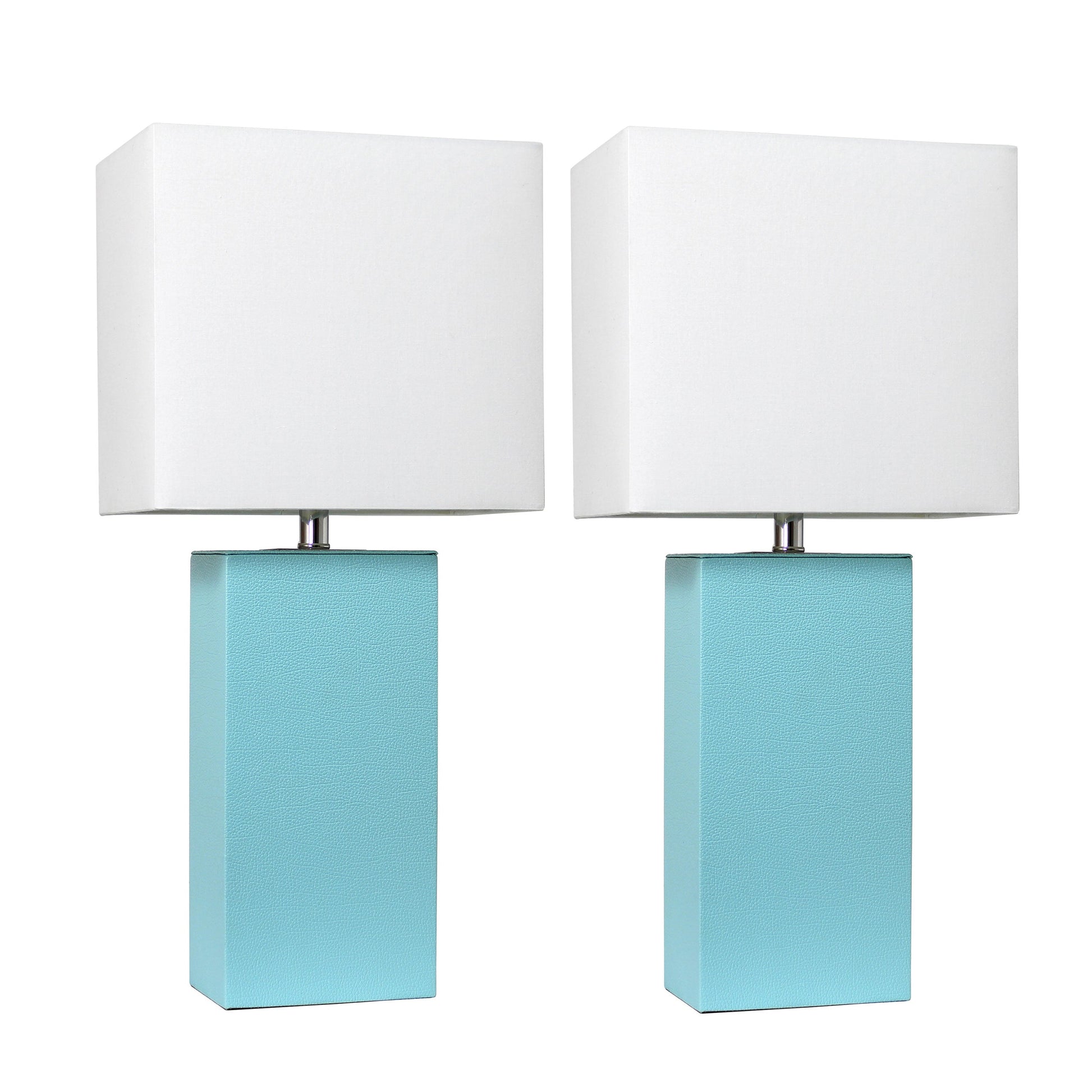 All The Rages Elegant Designs White Fabric Shades & Aqua Finish 2-Piece Modern Leather Table Lamps