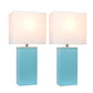 All The Rages Elegant Designs White Fabric Shades & Aqua Finish 2-Piece Modern Leather Table Lamps