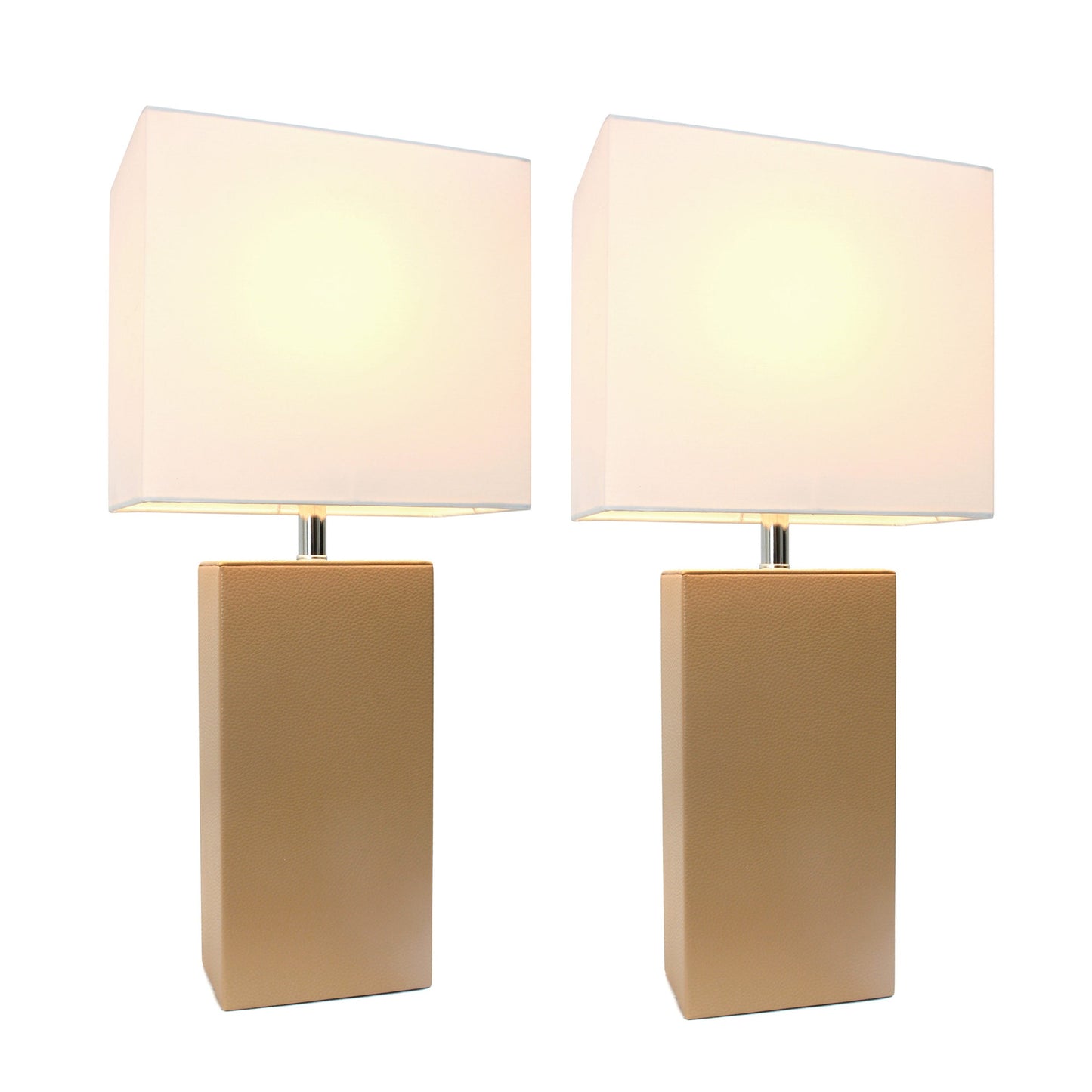 All The Rages Elegant Designs White Fabric Shades & Beige Finish 2-Piece Modern Leather Table Lamps