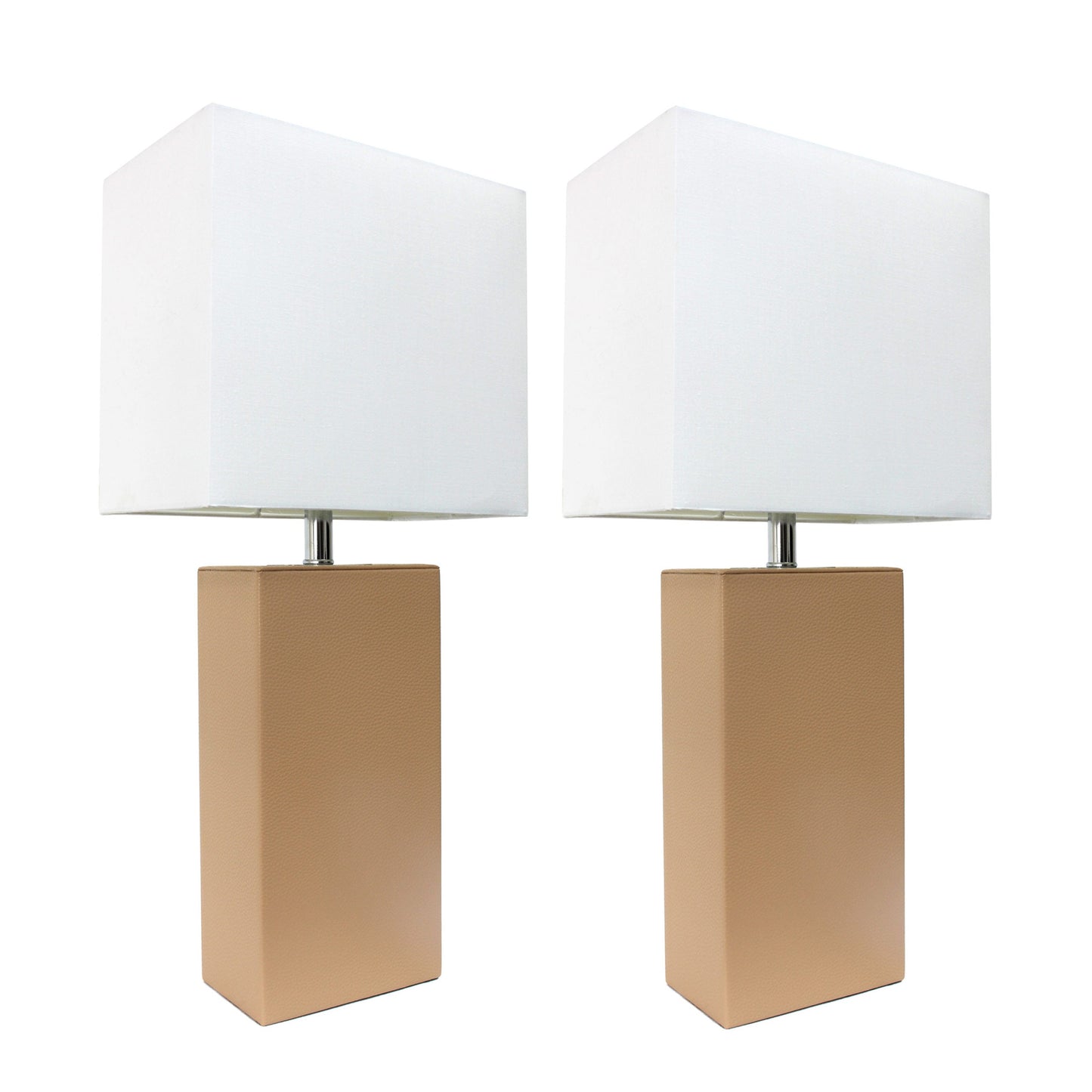All The Rages Elegant Designs White Fabric Shades & Beige Finish 2-Piece Modern Leather Table Lamps