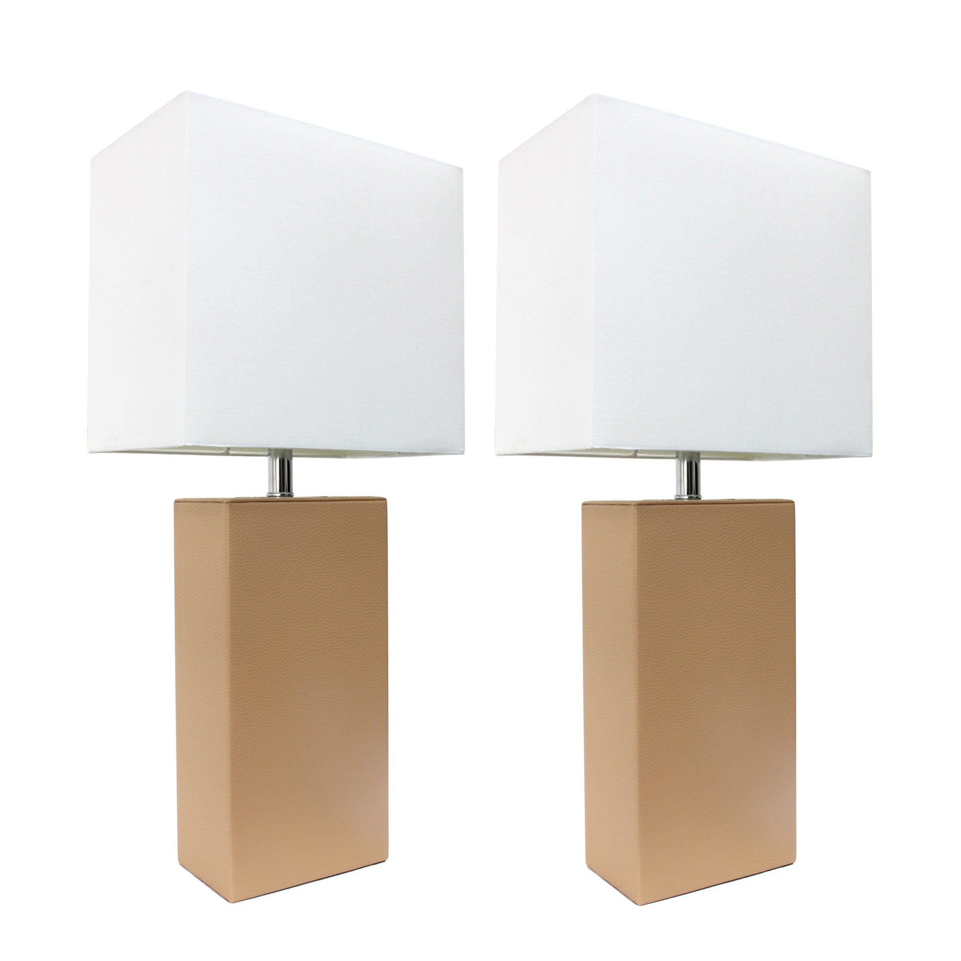 All The Rages Elegant Designs White Fabric Shades & Beige Finish 2-Piece Modern Leather Table Lamps