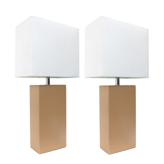 All The Rages Elegant Designs White Fabric Shades & Beige Finish 2-Piece Modern Leather Table Lamps