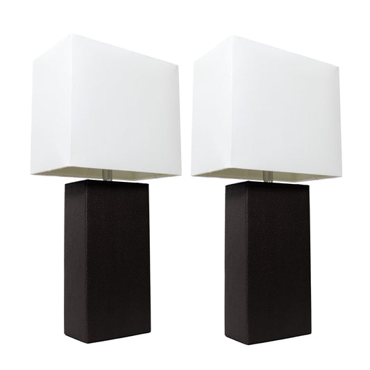 All The Rages Elegant Designs White Fabric Shades & Black Finish 2-Piece Modern Leather Table Lamps