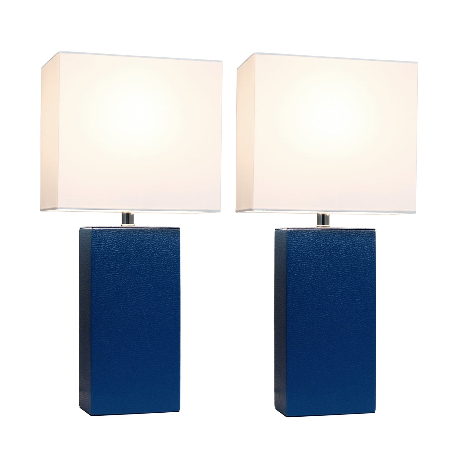 All The Rages Elegant Designs White Fabric Shades & Blue Finish 2-Piece Modern Leather Table Lamps