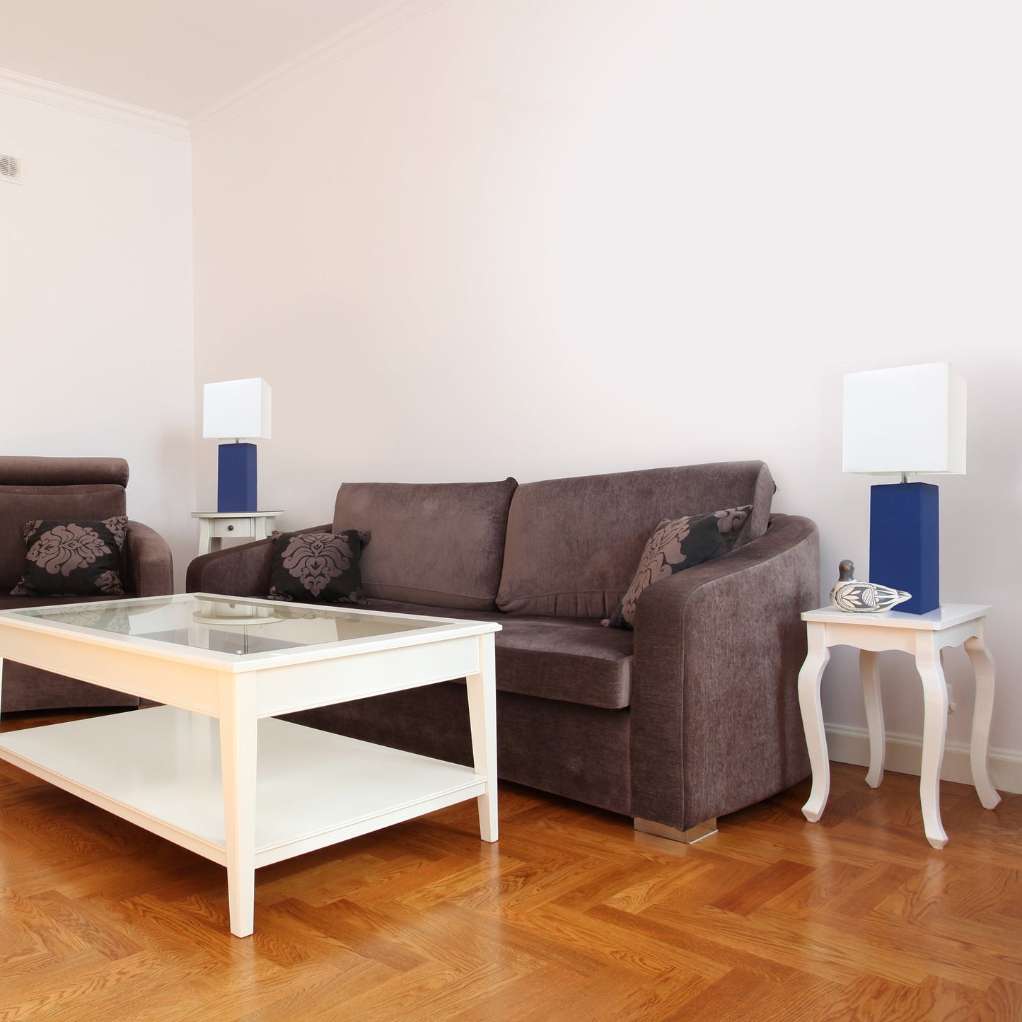 All The Rages Elegant Designs White Fabric Shades & Blue Finish 2-Piece Modern Leather Table Lamps