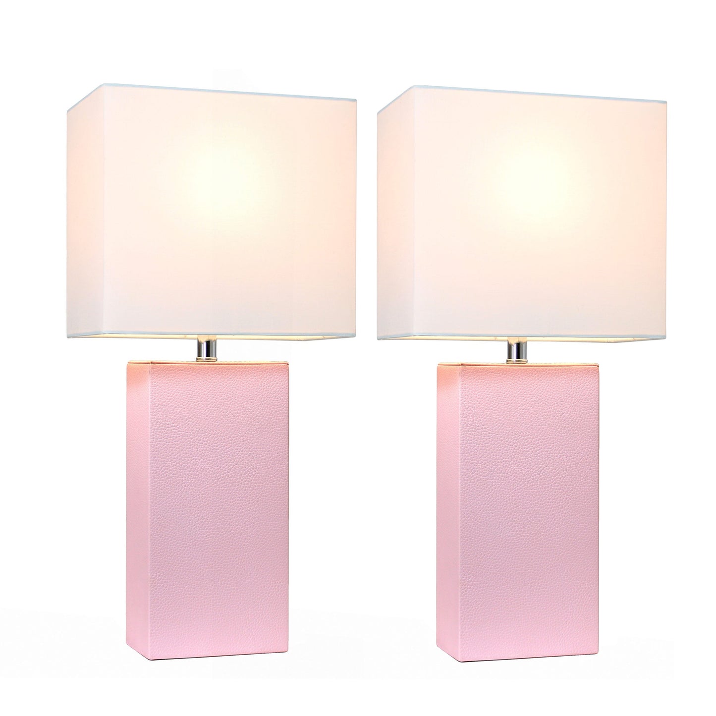 All The Rages Elegant Designs White Fabric Shades & Blush Pink Finish 2-Piece Modern Leather Table Lamps