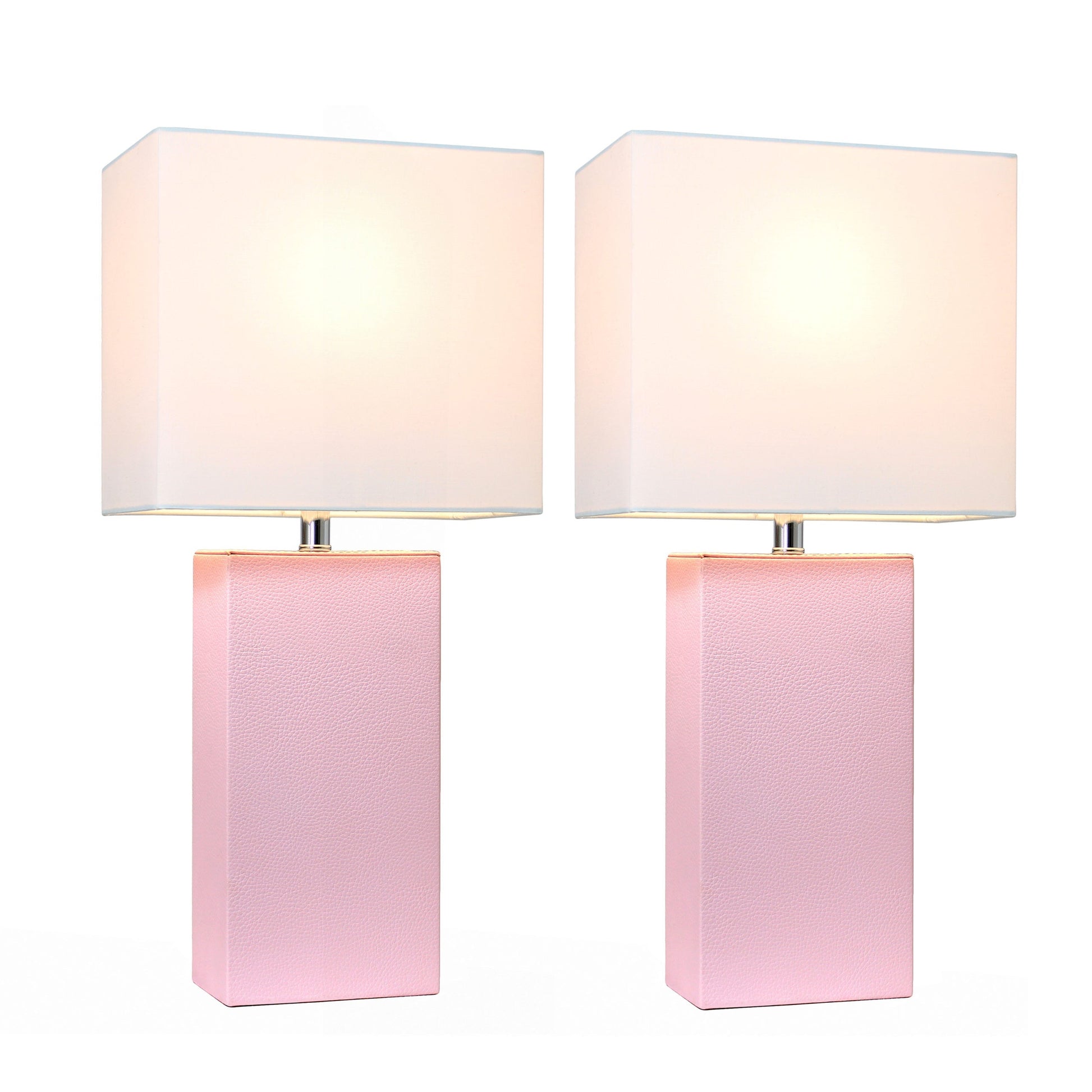 All The Rages Elegant Designs White Fabric Shades & Blush Pink Finish 2-Piece Modern Leather Table Lamps