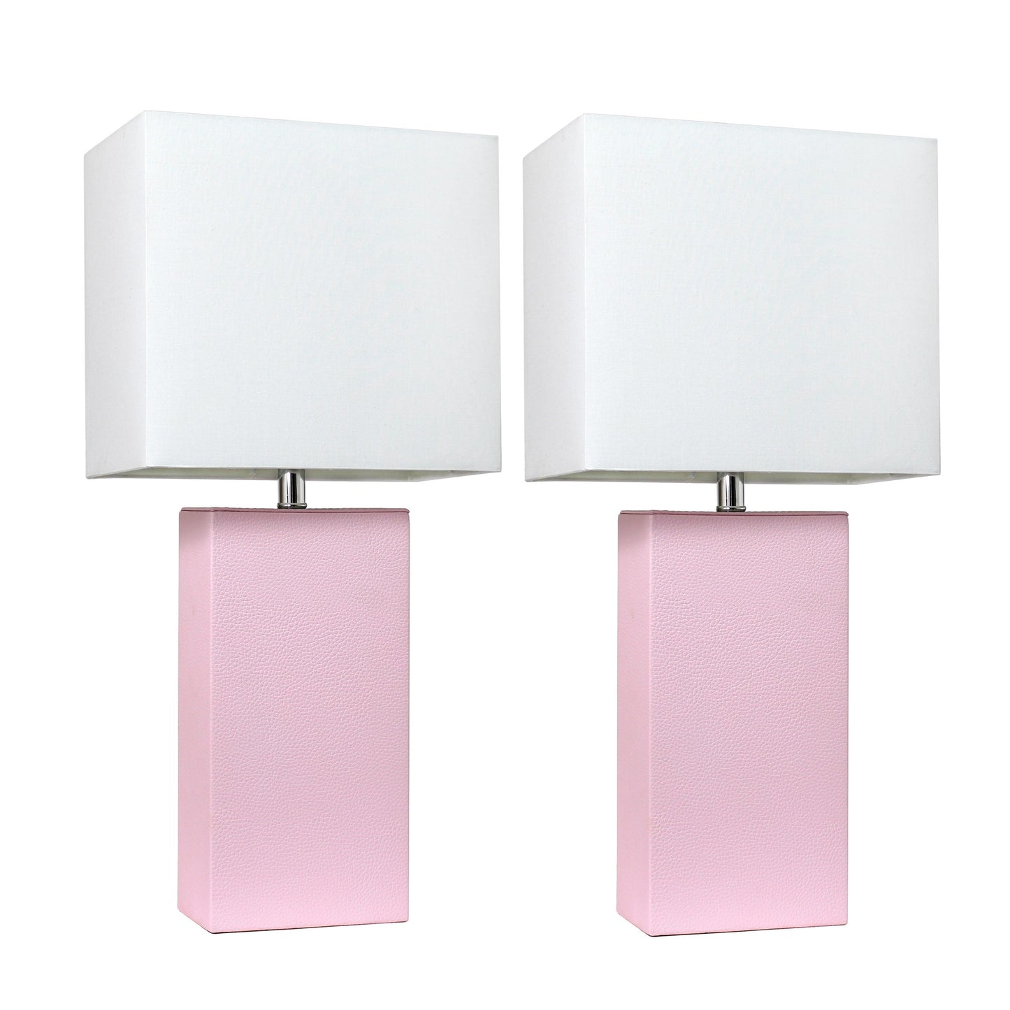 All The Rages Elegant Designs White Fabric Shades & Blush Pink Finish 2-Piece Modern Leather Table Lamps