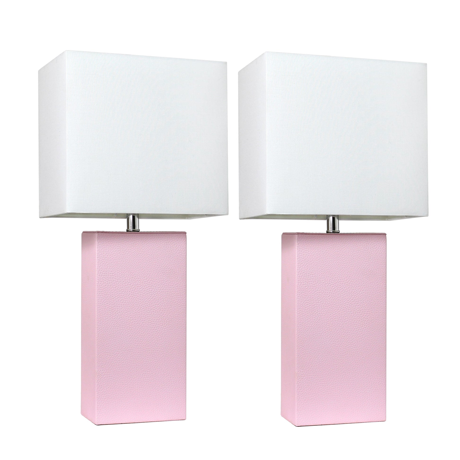 All The Rages Elegant Designs White Fabric Shades & Blush Pink Finish 2-Piece Modern Leather Table Lamps