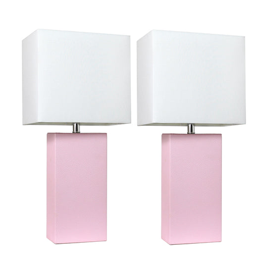 All The Rages Elegant Designs White Fabric Shades & Blush Pink Finish 2-Piece Modern Leather Table Lamps