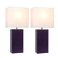 All The Rages Elegant Designs White Fabric Shades & Eggplant Finish 2-Piece Modern Leather Table Lamps