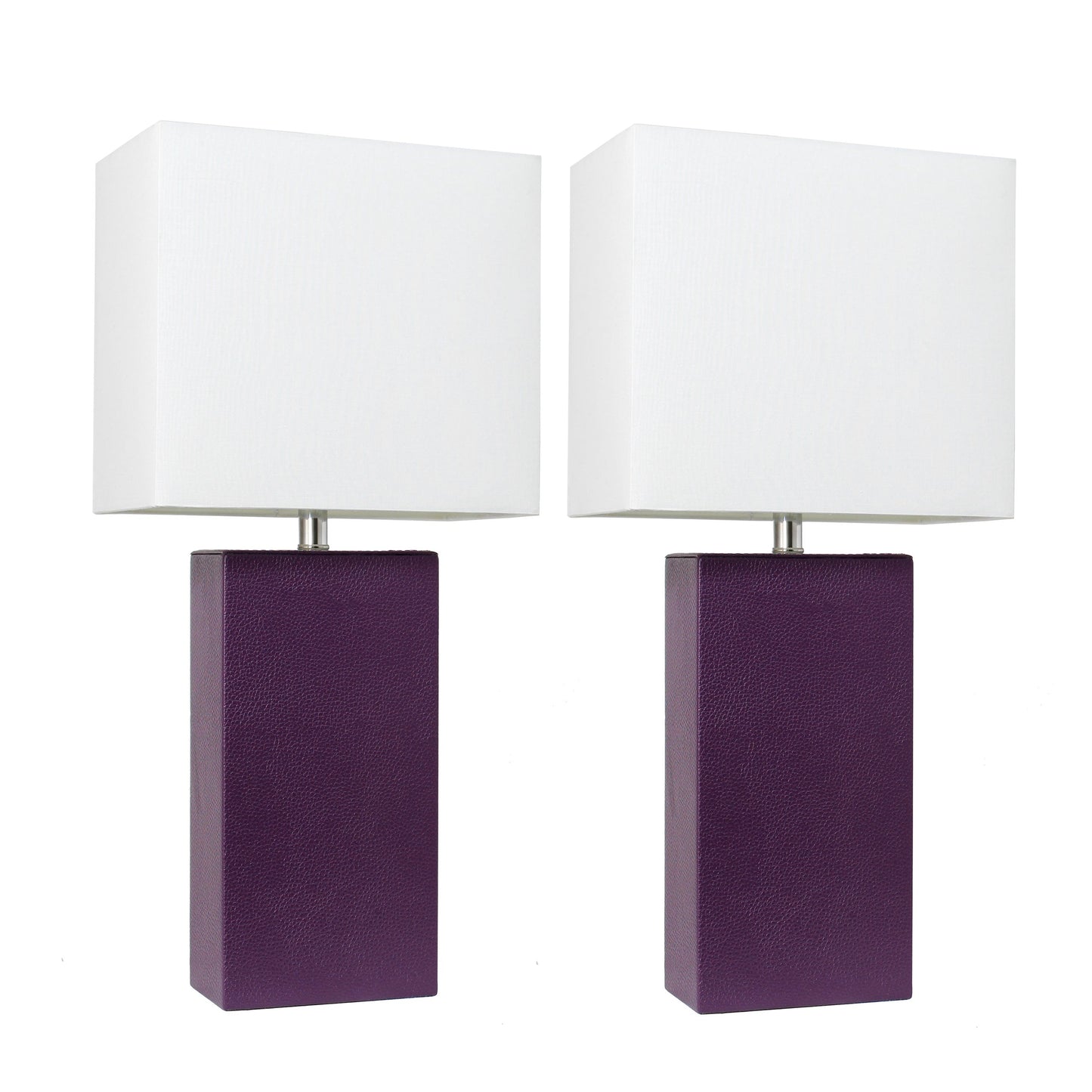 All The Rages Elegant Designs White Fabric Shades & Eggplant Finish 2-Piece Modern Leather Table Lamps