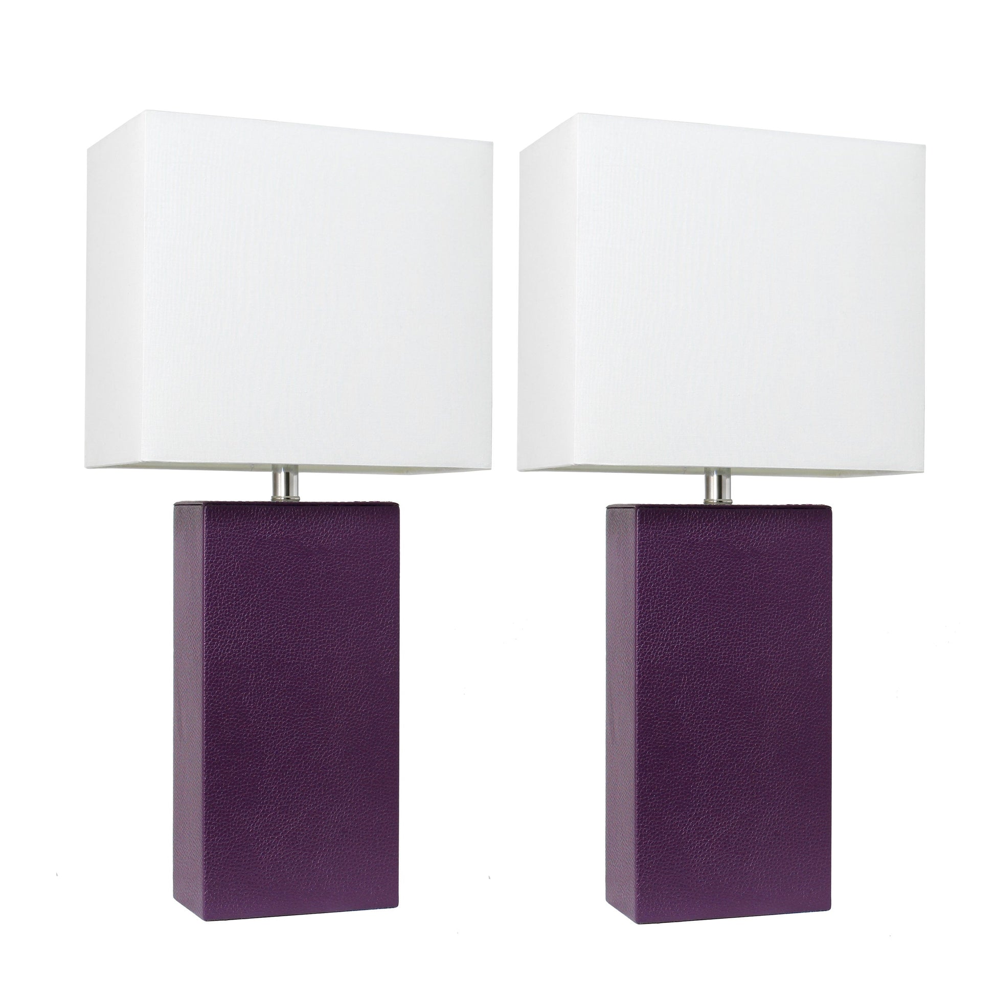 All The Rages Elegant Designs White Fabric Shades & Eggplant Finish 2-Piece Modern Leather Table Lamps