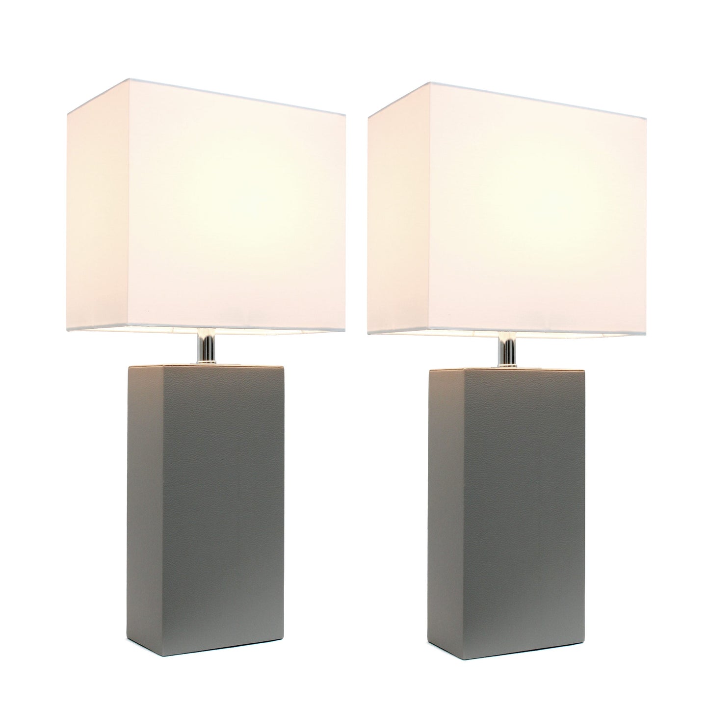 All The Rages Elegant Designs White Fabric Shades & Gray Finish 2-Piece Modern Leather Table Lamps