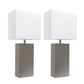 All The Rages Elegant Designs White Fabric Shades & Gray Finish 2-Piece Modern Leather Table Lamps