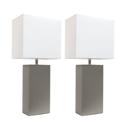 All The Rages Elegant Designs White Fabric Shades & Gray Finish 2-Piece Modern Leather Table Lamps