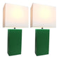 All The Rages Elegant Designs White Fabric Shades & Green Finish 2-Piece Modern Leather Table Lamps