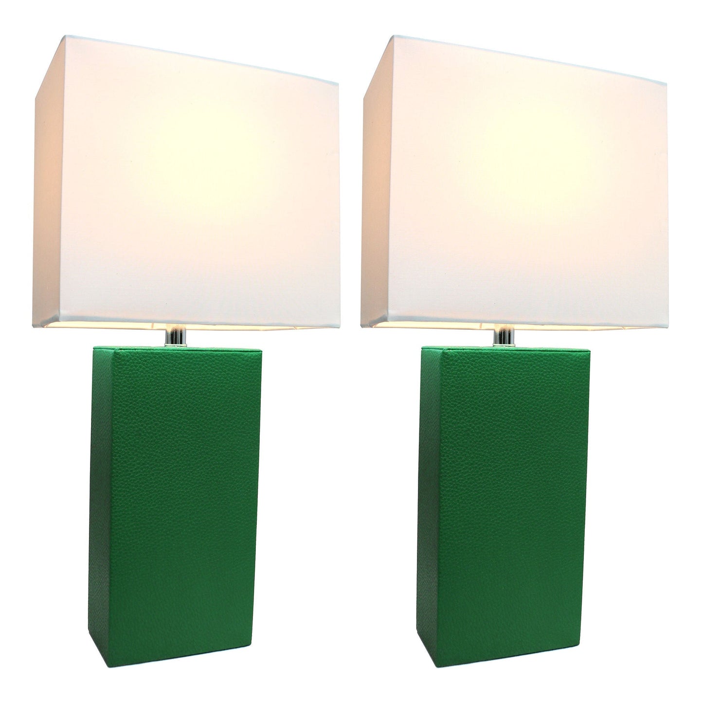 All The Rages Elegant Designs White Fabric Shades & Green Finish 2-Piece Modern Leather Table Lamps