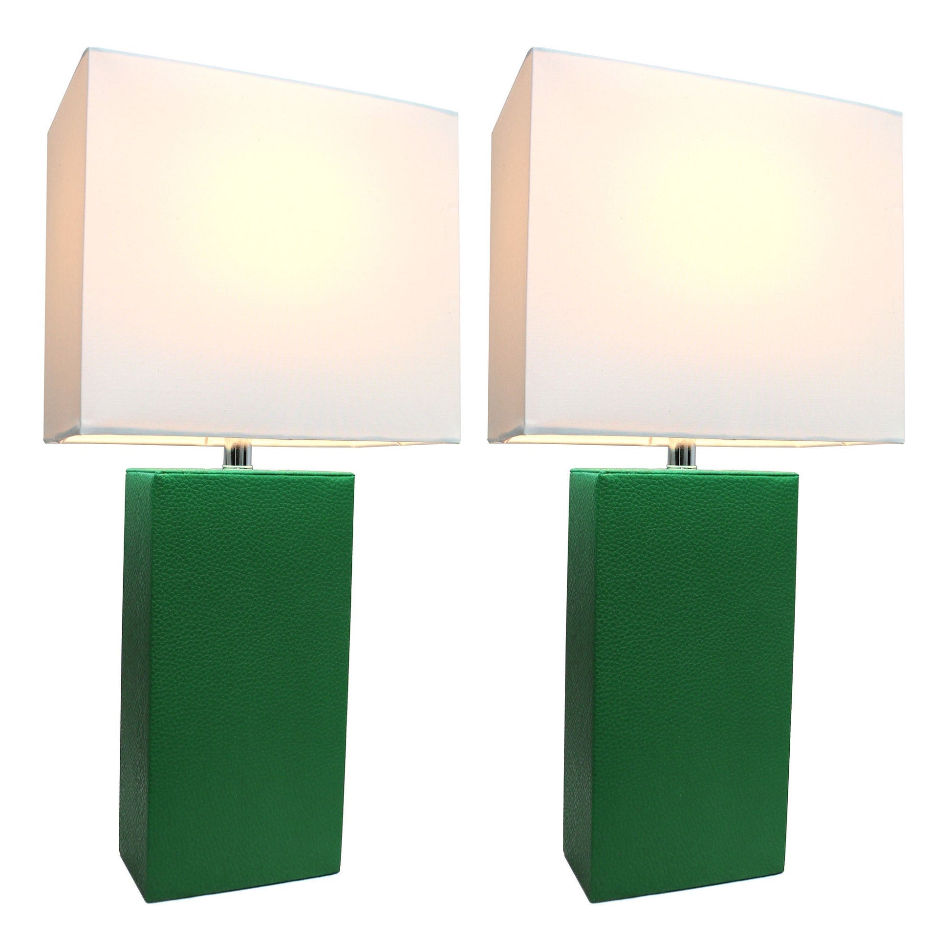 All The Rages Elegant Designs White Fabric Shades & Green Finish 2-Piece Modern Leather Table Lamps