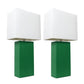 All The Rages Elegant Designs White Fabric Shades & Green Finish 2-Piece Modern Leather Table Lamps