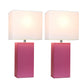 All The Rages Elegant Designs White Fabric Shades & Hot Pink Finish 2-Piece Modern Leather Table Lamps