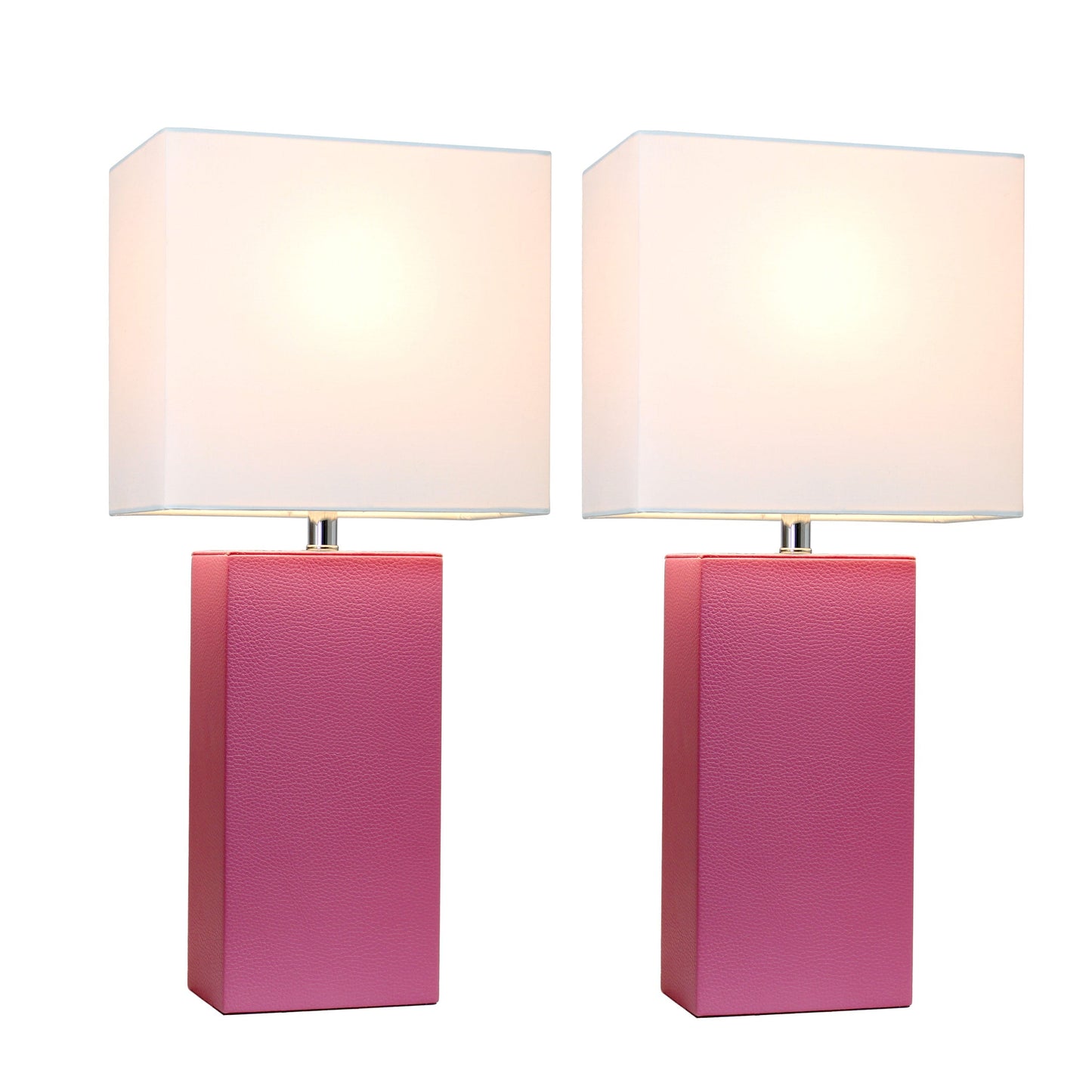 All The Rages Elegant Designs White Fabric Shades & Hot Pink Finish 2-Piece Modern Leather Table Lamps