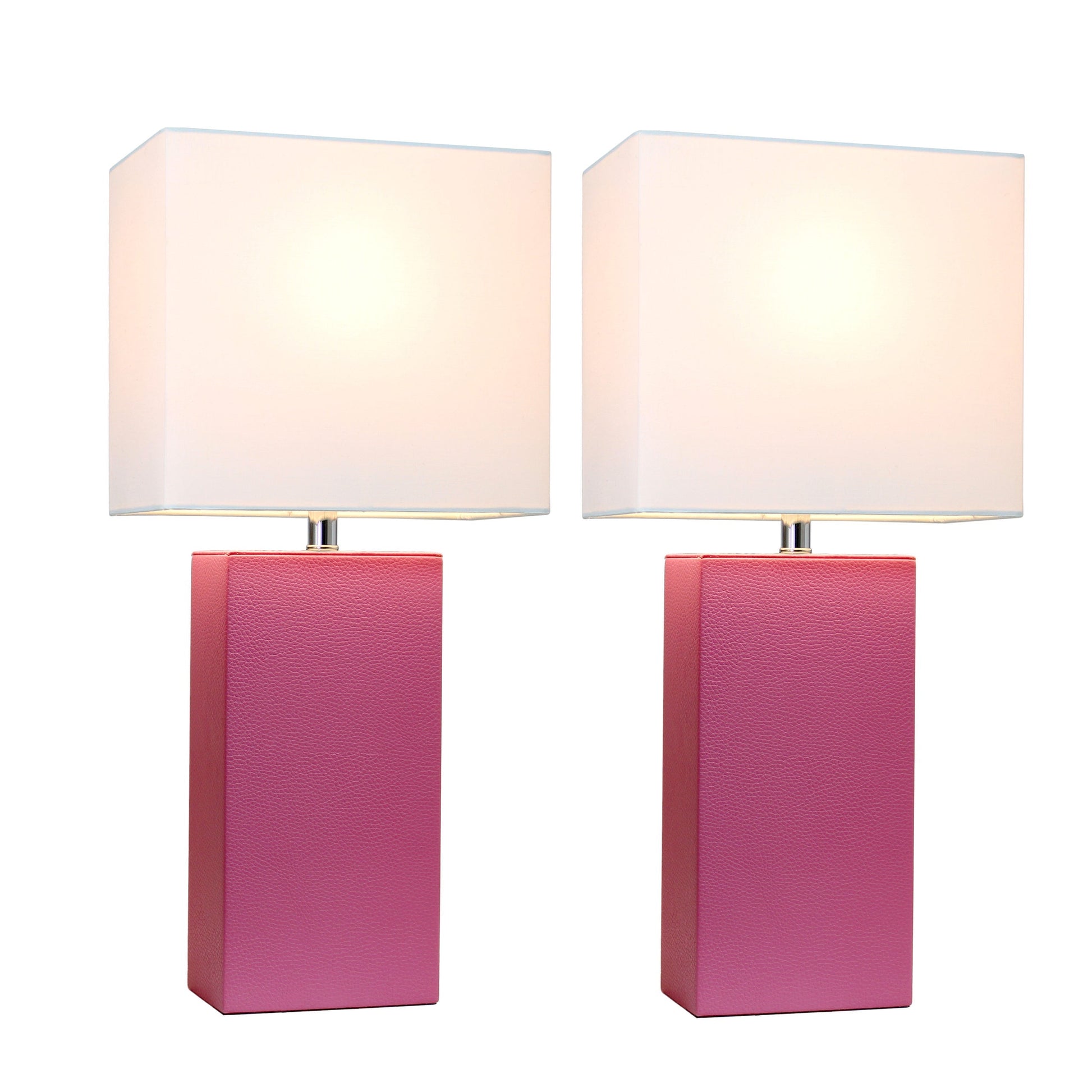 All The Rages Elegant Designs White Fabric Shades & Hot Pink Finish 2-Piece Modern Leather Table Lamps