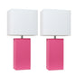 All The Rages Elegant Designs White Fabric Shades & Hot Pink Finish 2-Piece Modern Leather Table Lamps