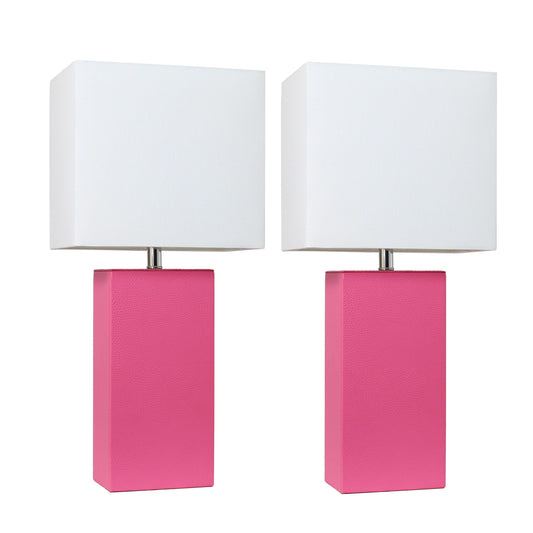 All The Rages Elegant Designs White Fabric Shades & Hot Pink Finish 2-Piece Modern Leather Table Lamps