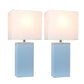 All The Rages Elegant Designs White Fabric Shades & Periwinkle Finish 2-Piece Modern Leather Table Lamps