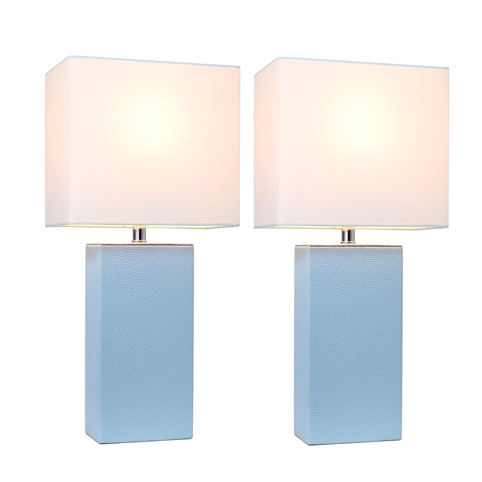 All The Rages Elegant Designs White Fabric Shades & Periwinkle Finish 2-Piece Modern Leather Table Lamps