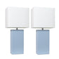 All The Rages Elegant Designs White Fabric Shades & Periwinkle Finish 2-Piece Modern Leather Table Lamps