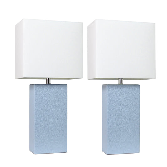 All The Rages Elegant Designs White Fabric Shades & Periwinkle Finish 2-Piece Modern Leather Table Lamps