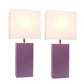 All The Rages Elegant Designs White Fabric Shades & Purple Finish 2-Piece Modern Leather Table Lamps