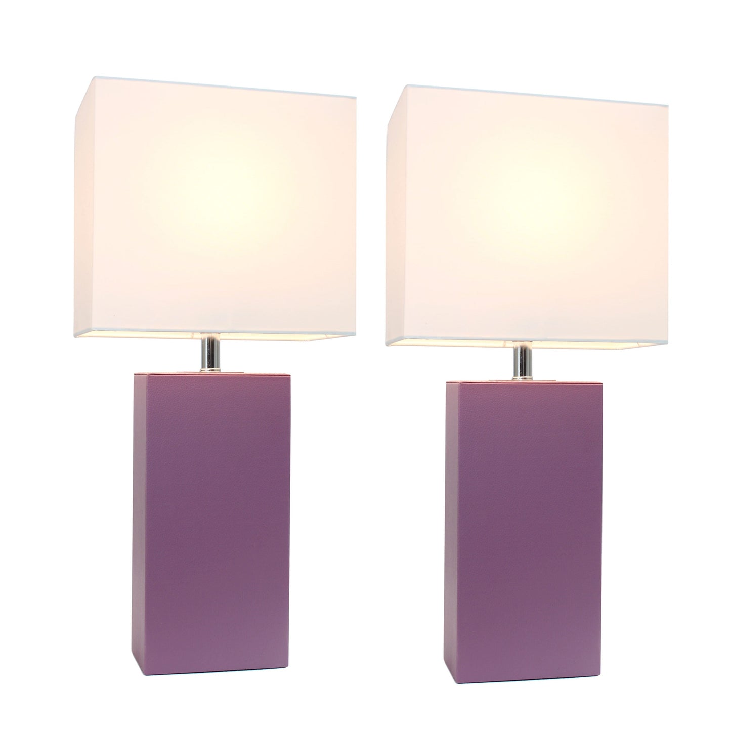 All The Rages Elegant Designs White Fabric Shades & Purple Finish 2-Piece Modern Leather Table Lamps