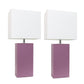 All The Rages Elegant Designs White Fabric Shades & Purple Finish 2-Piece Modern Leather Table Lamps