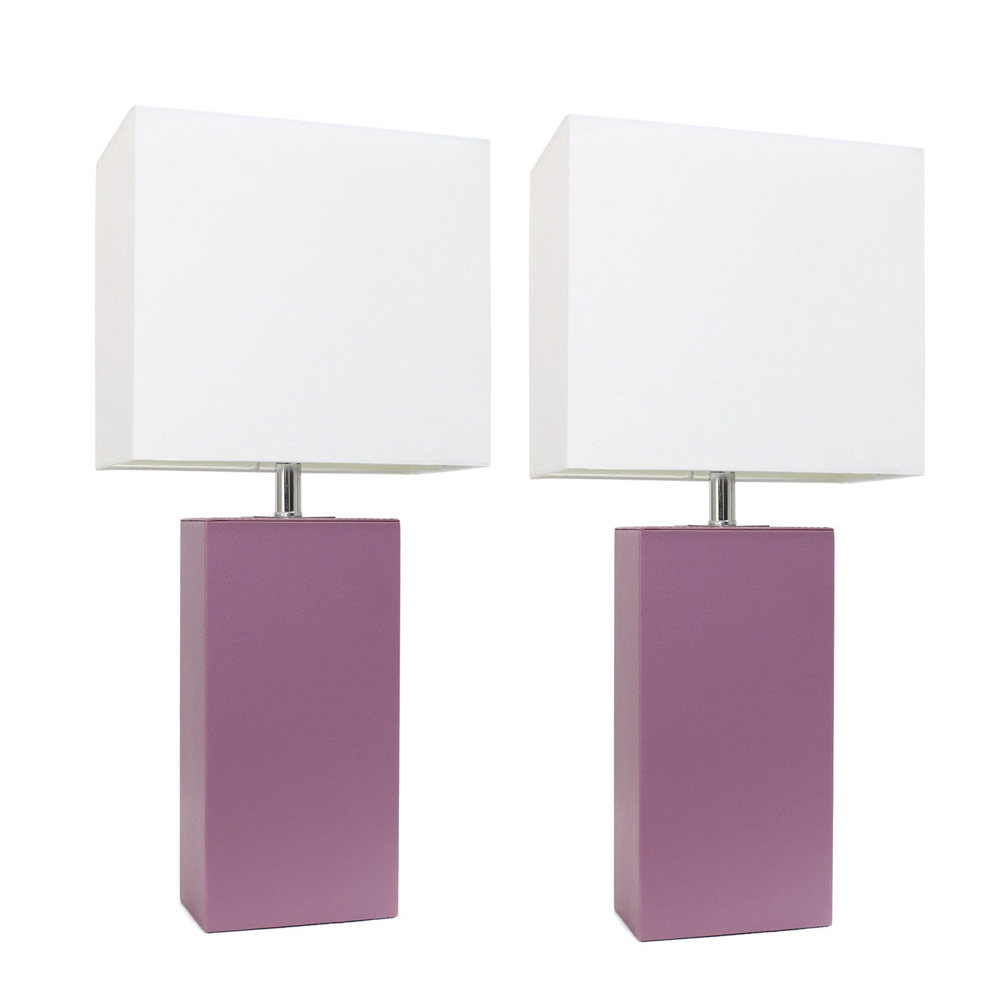 All The Rages Elegant Designs White Fabric Shades & Purple Finish 2-Piece Modern Leather Table Lamps
