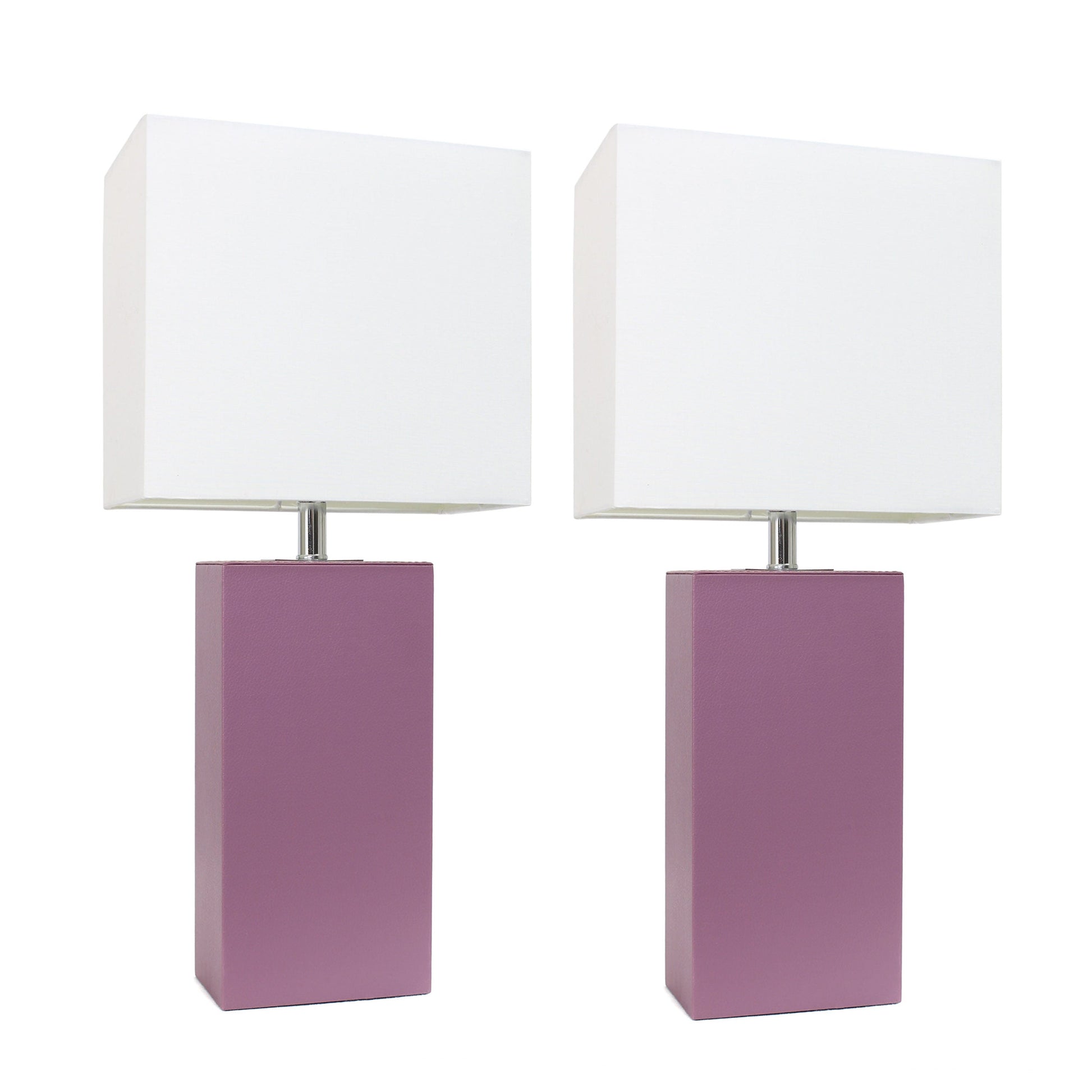 All The Rages Elegant Designs White Fabric Shades & Purple Finish 2-Piece Modern Leather Table Lamps