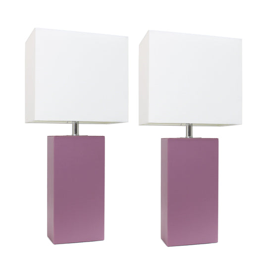 All The Rages Elegant Designs White Fabric Shades & Purple Finish 2-Piece Modern Leather Table Lamps