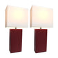All The Rages Elegant Designs White Fabric Shades & Red Finish 2-Piece Modern Leather Table Lamps