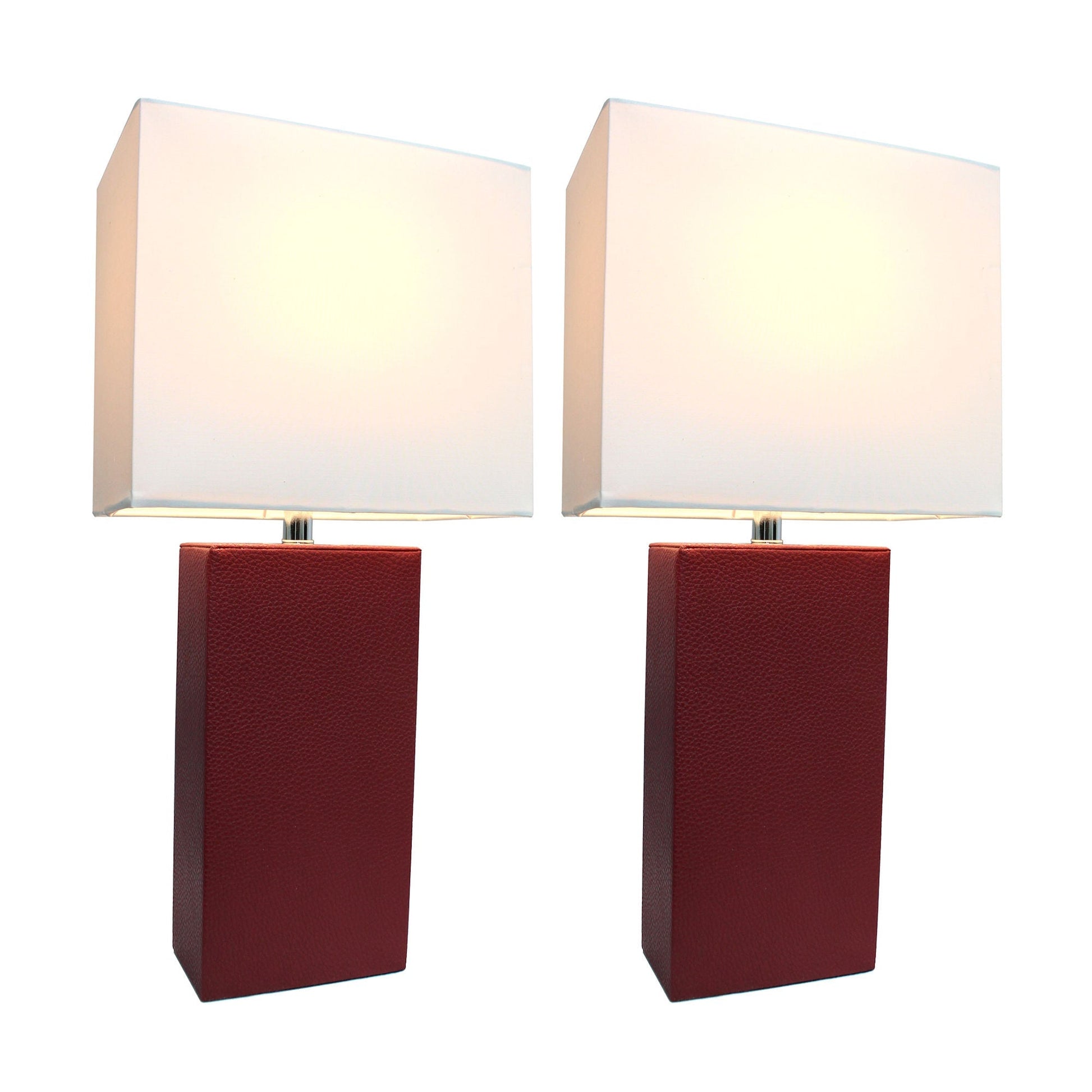 All The Rages Elegant Designs White Fabric Shades & Red Finish 2-Piece Modern Leather Table Lamps
