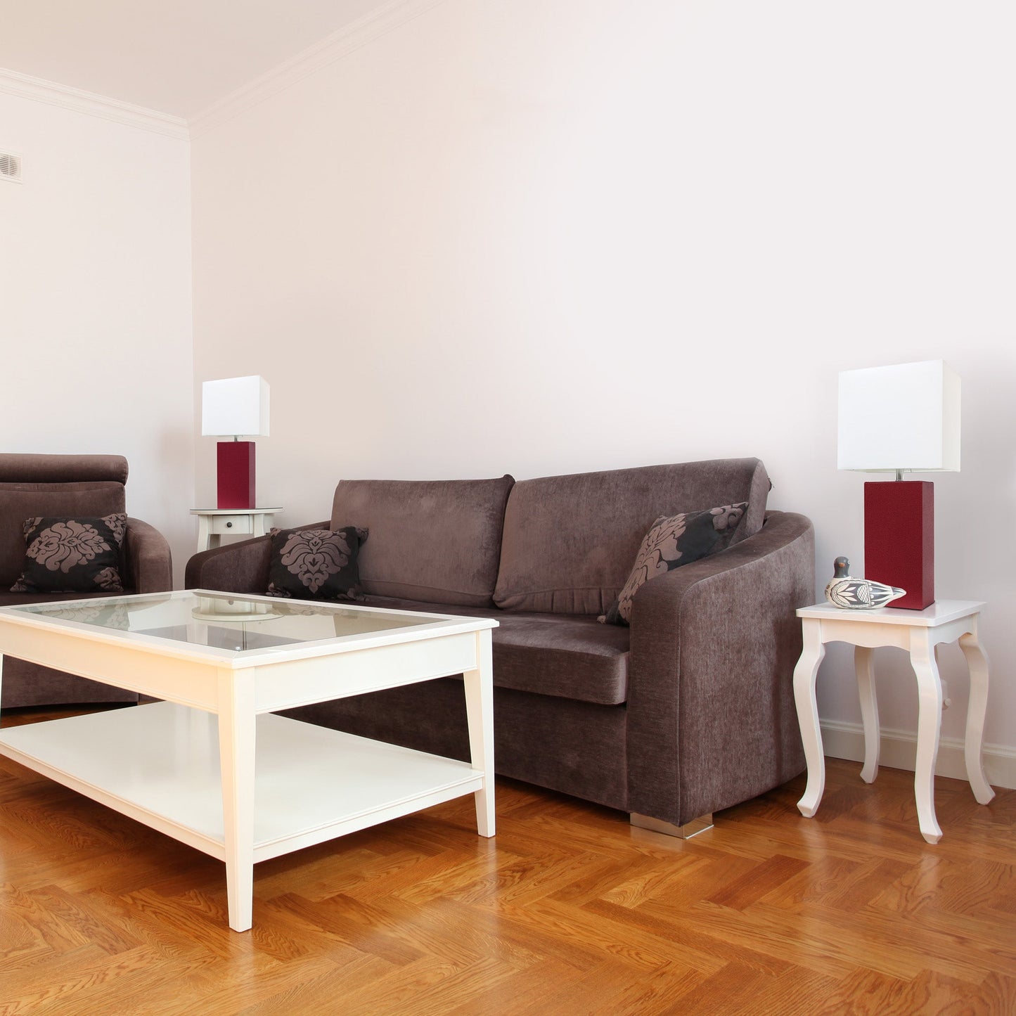 All The Rages Elegant Designs White Fabric Shades & Red Finish 2-Piece Modern Leather Table Lamps