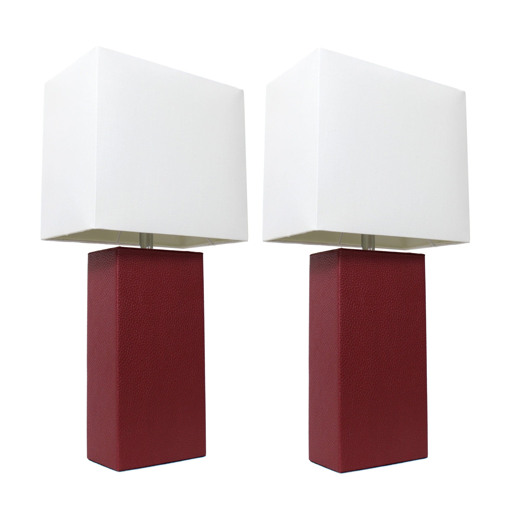 All The Rages Elegant Designs White Fabric Shades & Red Finish 2-Piece Modern Leather Table Lamps