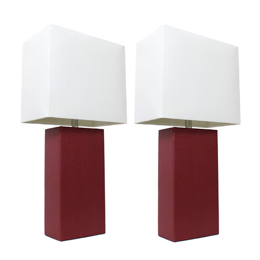All The Rages Elegant Designs White Fabric Shades & Red Finish 2-Piece Modern Leather Table Lamps