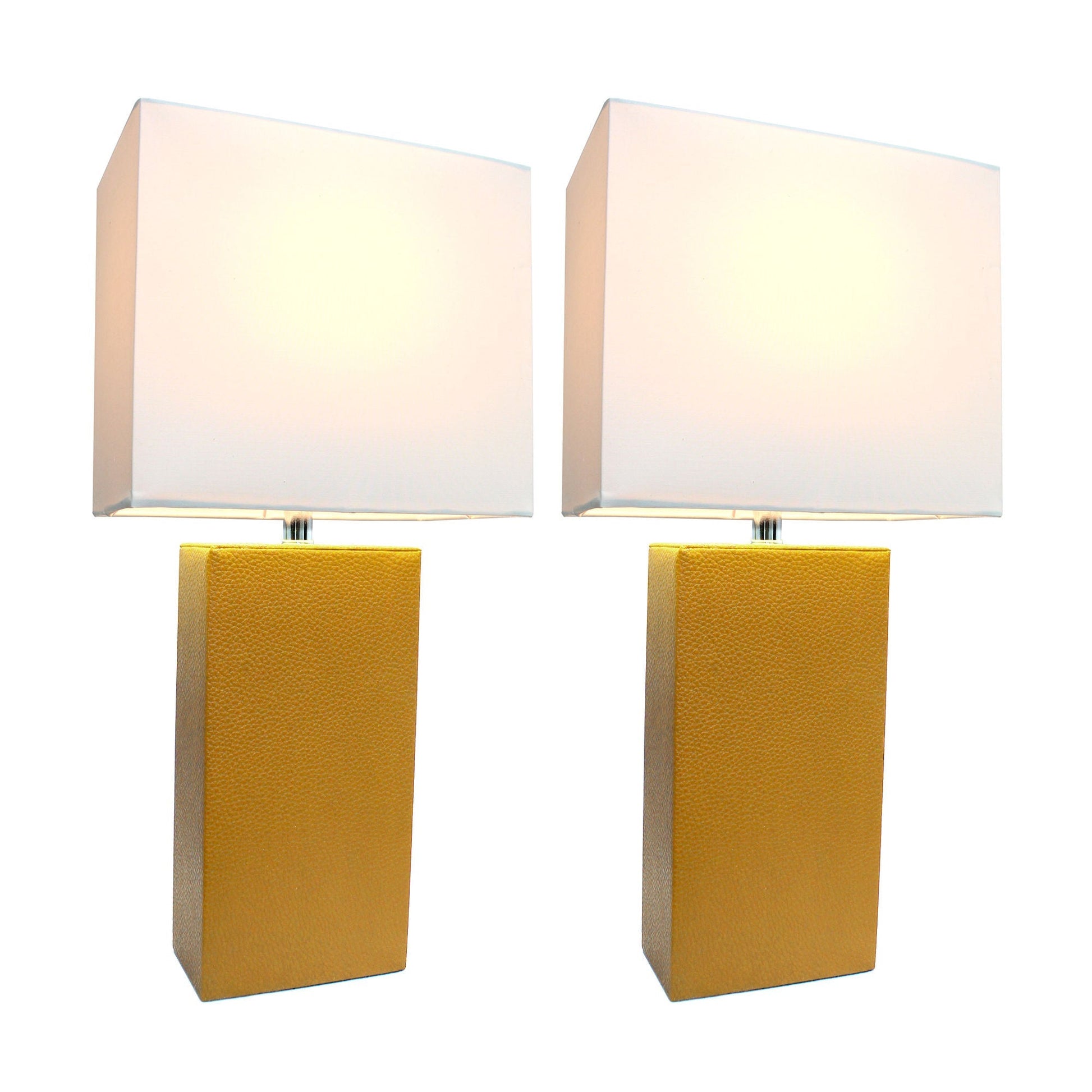 All The Rages Elegant Designs White Fabric Shades & Tan Finish 2-Piece Modern Leather Table Lamps