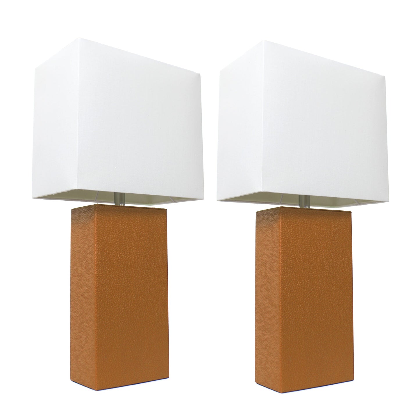 All The Rages Elegant Designs White Fabric Shades & Tan Finish 2-Piece Modern Leather Table Lamps